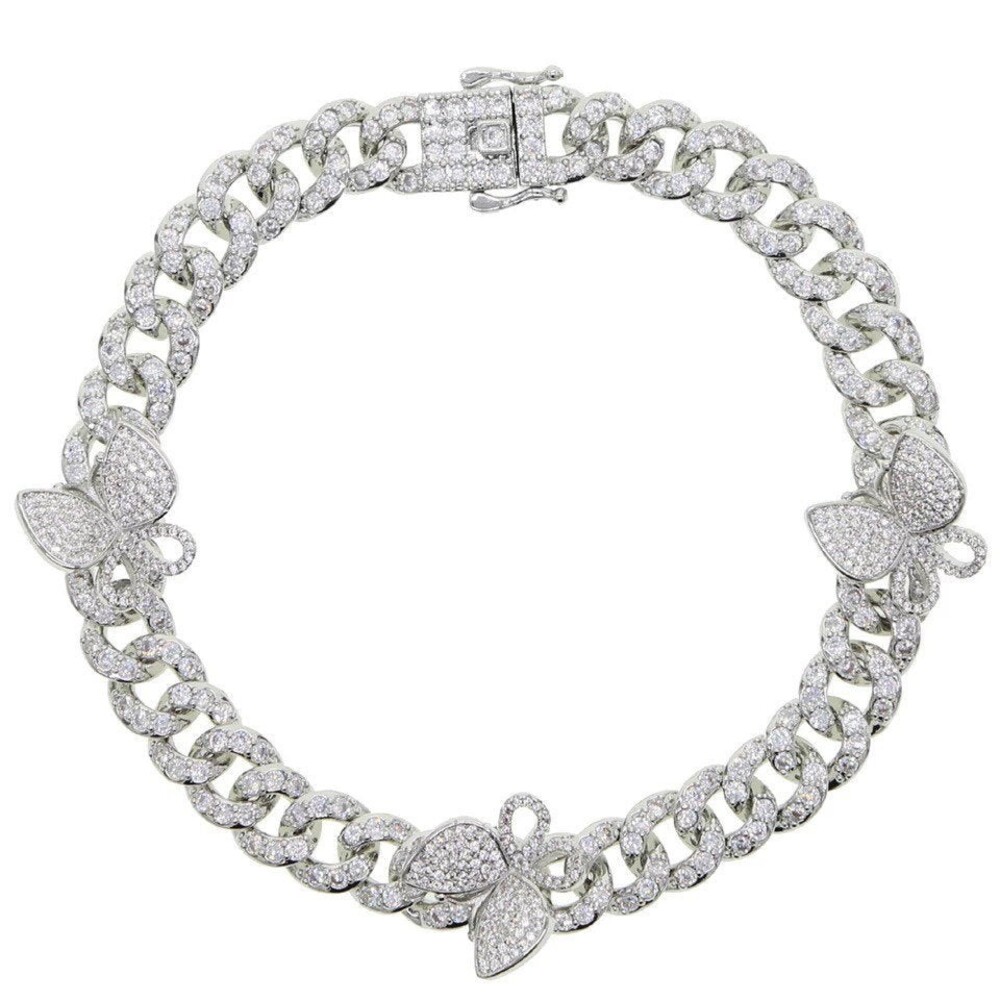 cuban butterfly anklet , butterfly cuban anklet ,Iced Out Zircon custom Color Lu - Picture 5 of 5